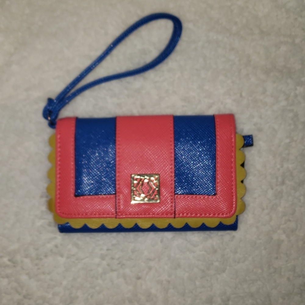 Blue and Coral wristlet